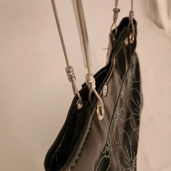 Hardwear By Renee Shoulder Tote Bag Upcycled Wood Rivets Cables Leather Floral - Picture 7 of 11